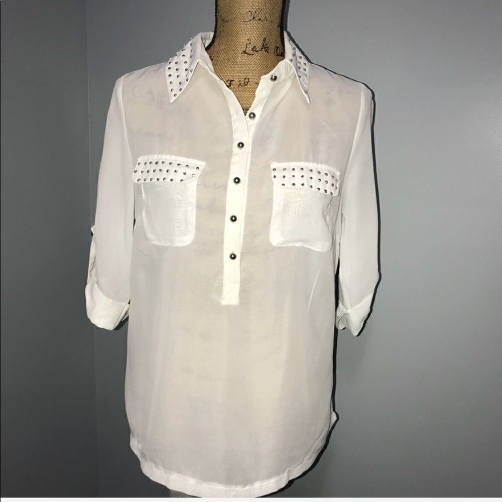 Volume one Large juniors white sheer blouse